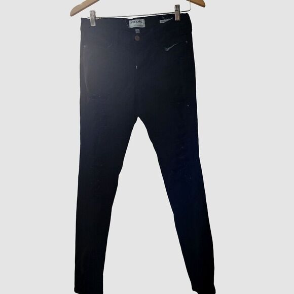 FRAME DENIM Le Skinny de Jeanne Black Denim Jeans Size‎ 25 Midrise Distressed - Picture 1 of 9